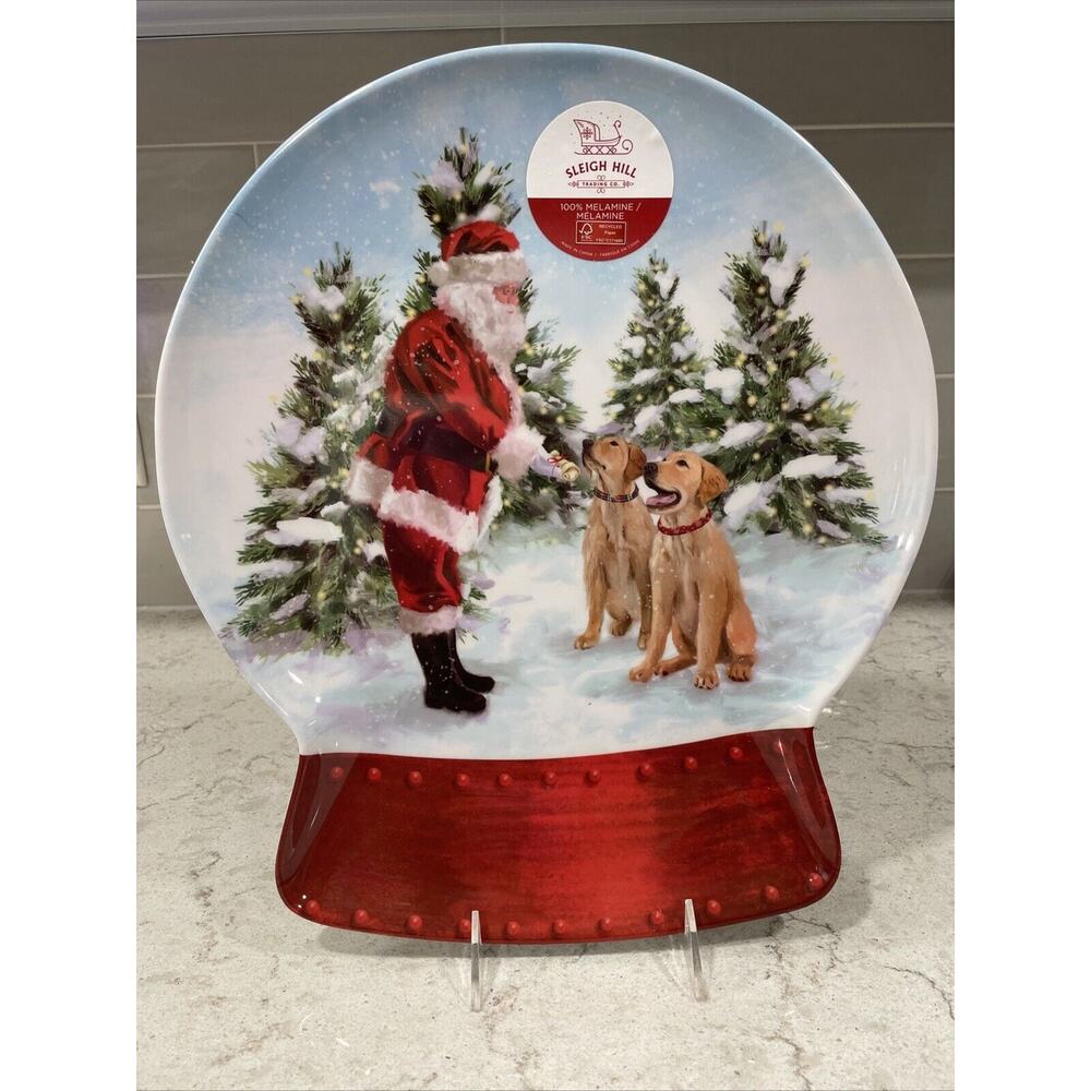 GOLDEN RETRIEVER & SANTA 13x15” Serve Tray Platter Christmas Dogs Melamine Plate